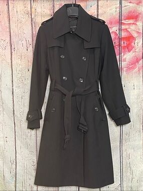 Banana Republic Black Trench Coat Large Petite